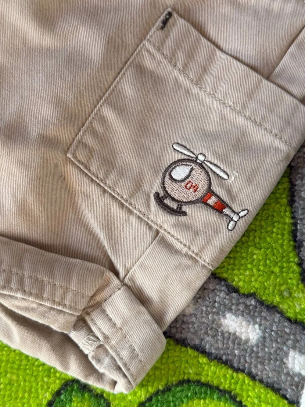 Vintage Kru Little Airplane Embroidered Beige Overalls, Size 6-9 Month Cotton